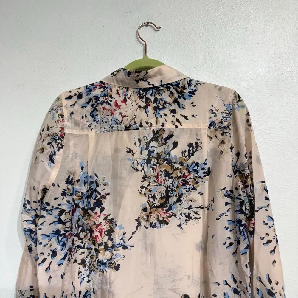 White House Black Market Pink Floral Blouse Sz 10P